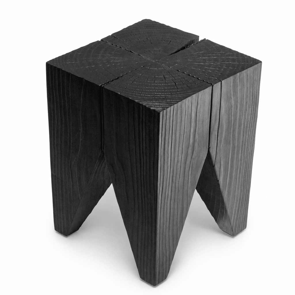 Four-Legged Wood Block Stool - FURNIBLE.