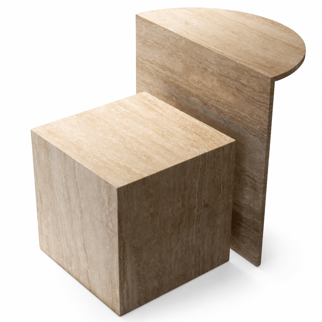Geometric Stone Side Table Duo - FURNIBLE.