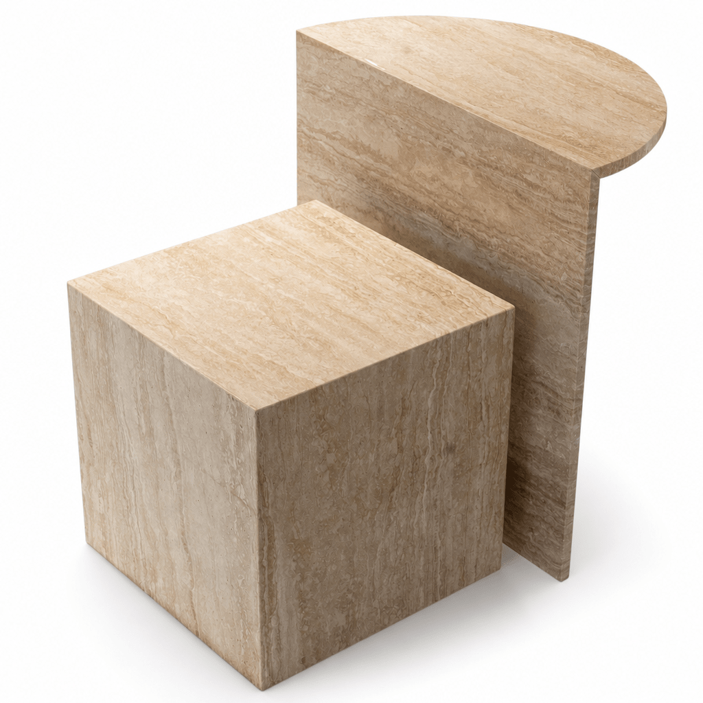 Geometric Stone Side Table Duo - FURNIBLE.