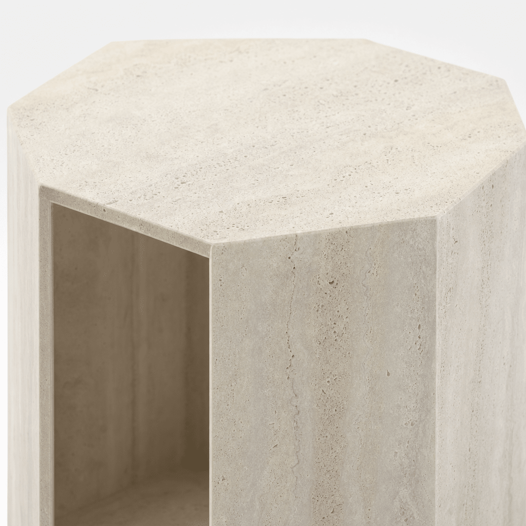 Octa Travertine Side Table - FURNIBLE.
