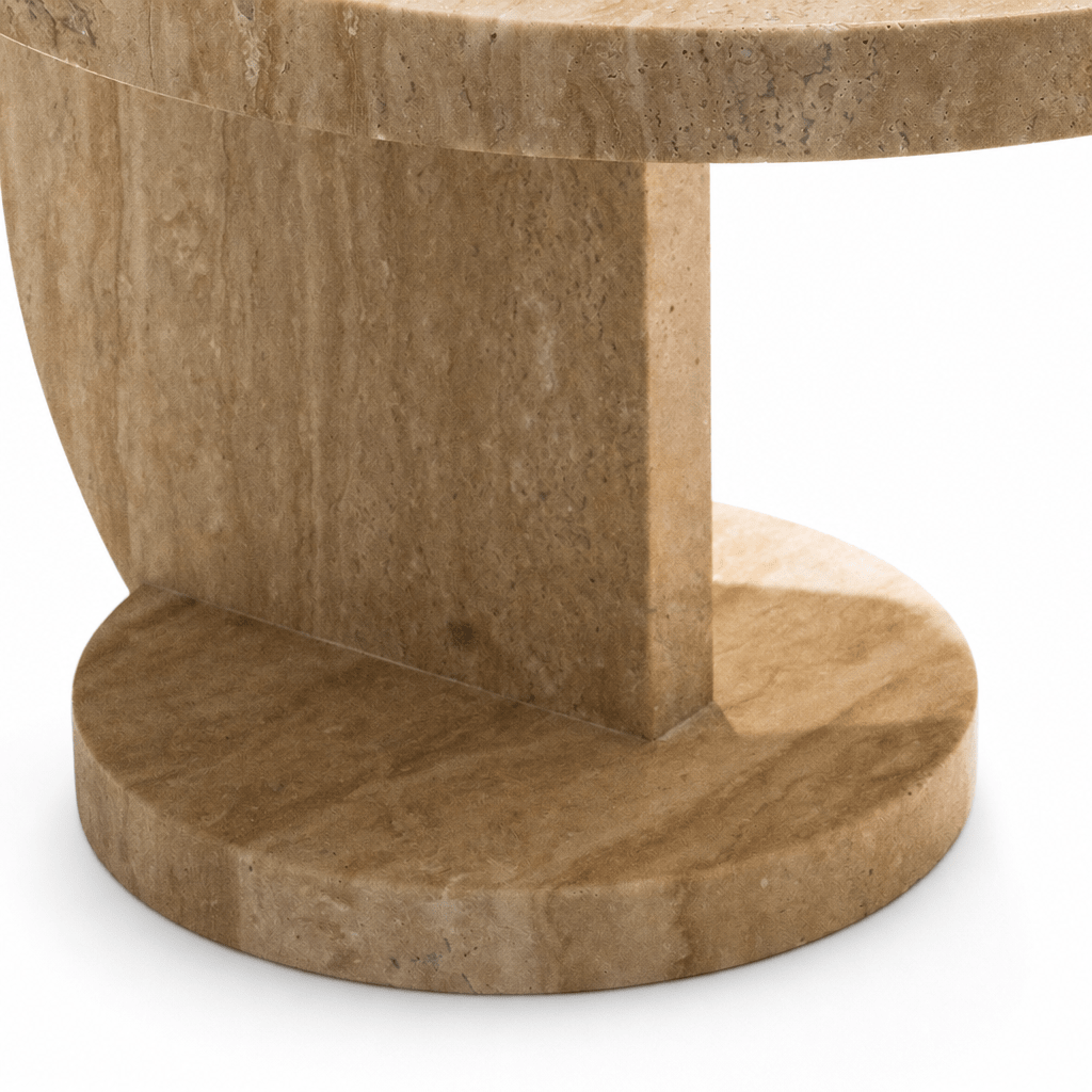 Rounded Travertine Side Table - FURNIBLE.