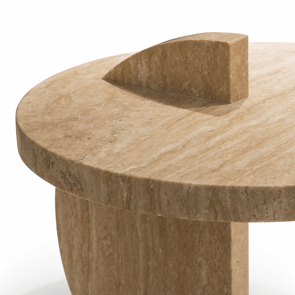Rounded Travertine Side Table - FURNIBLE.