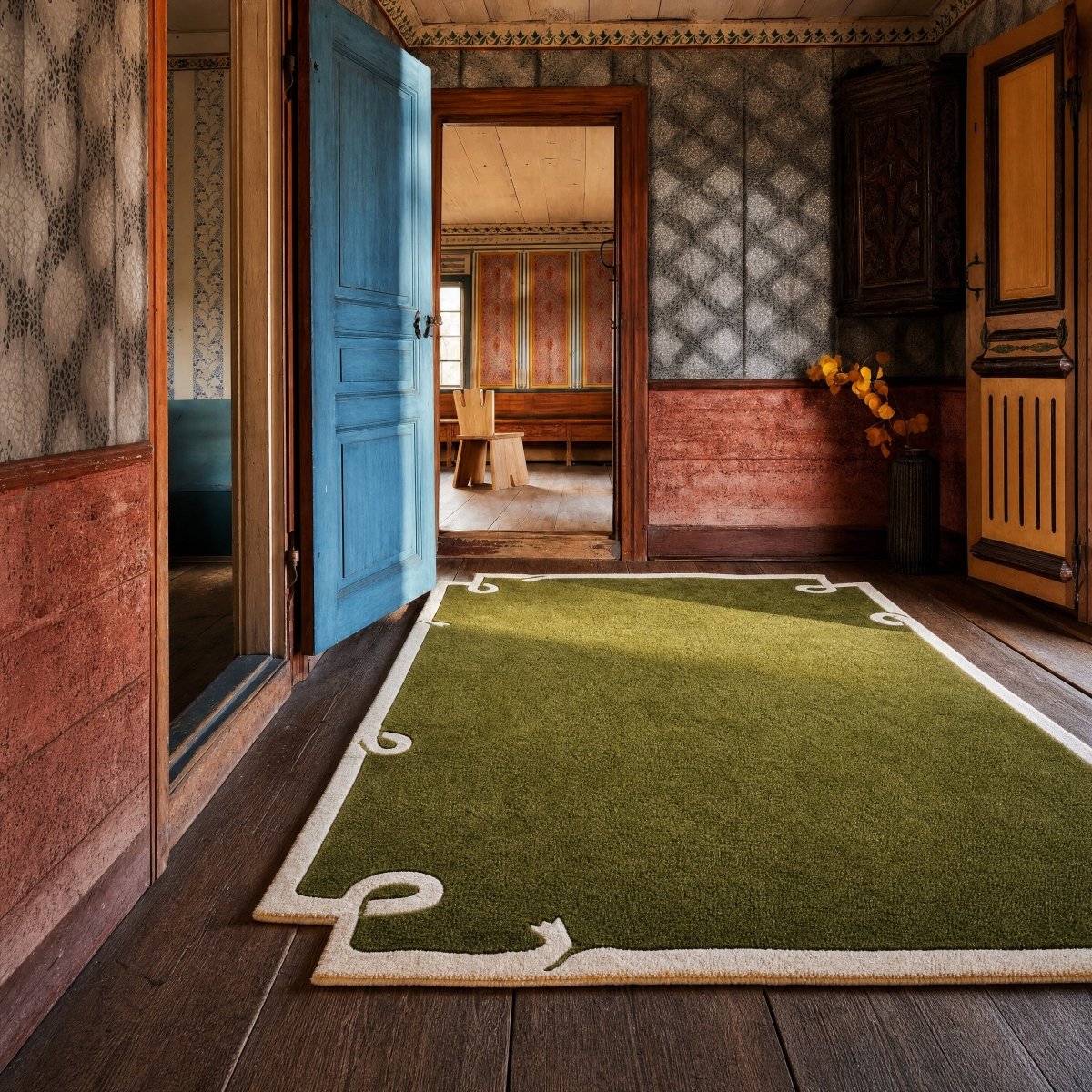 Scroll Border Tufted Rug - FURNIBLE.