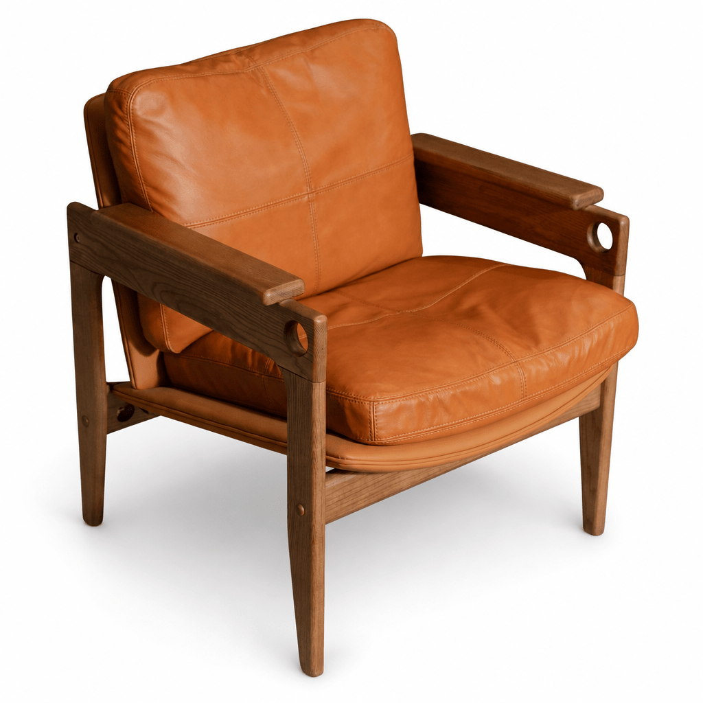 Siena Walnut Leather Armchair - FURNIBLE.