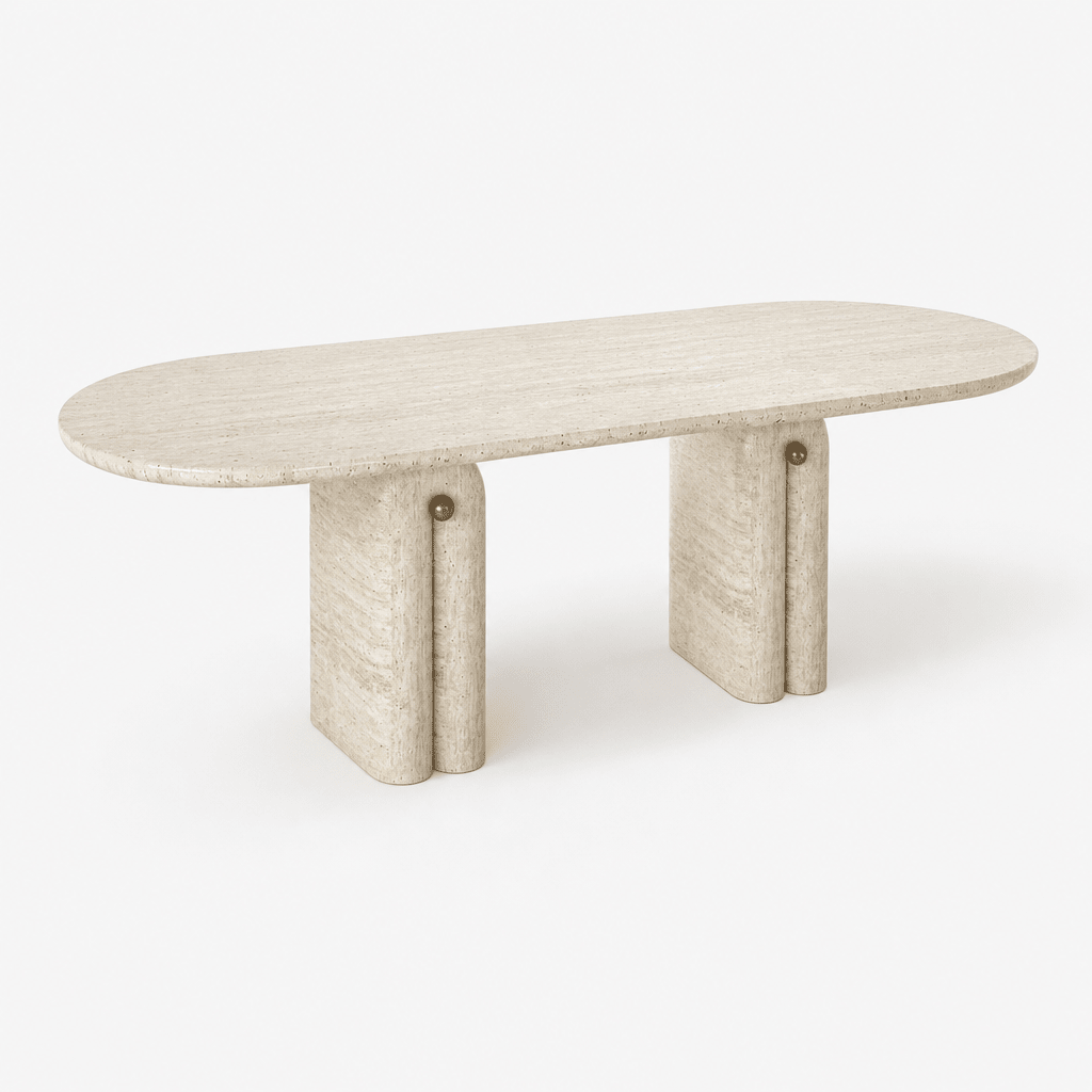 Sienna Travertine Oval Dining Table - FURNIBLE.