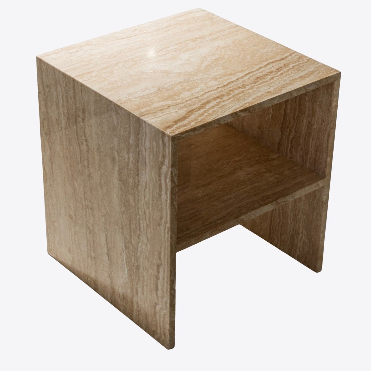 Travertine Open Shelf Side Table - FURNIBLE.