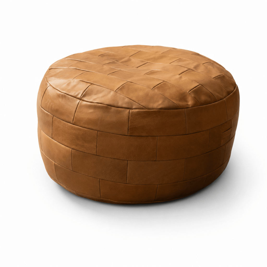 Woven Leather Pouf - FURNIBLE.