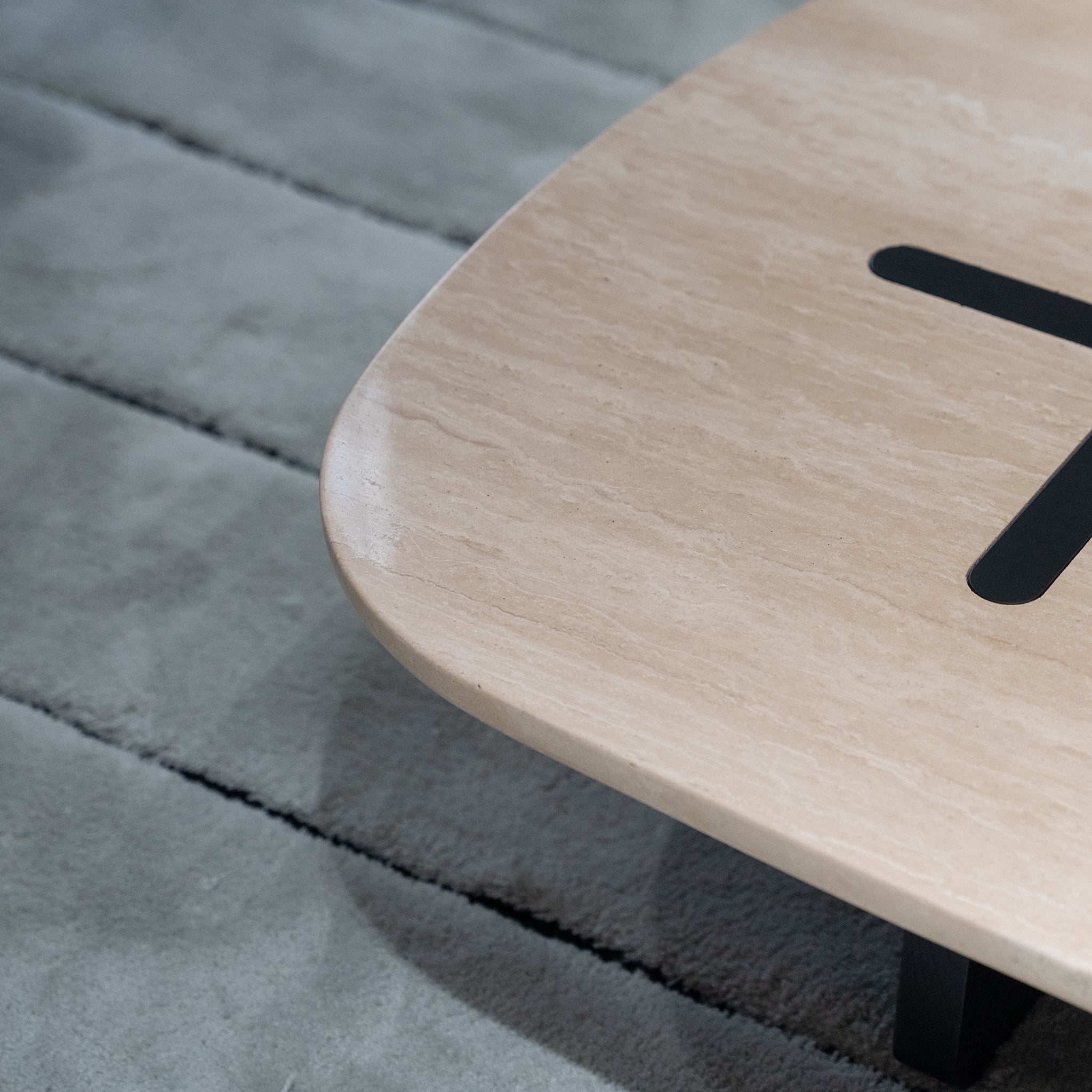 Travertine and Black Coffee Table