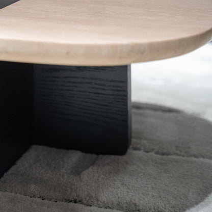 Travertine and Black Coffee Table