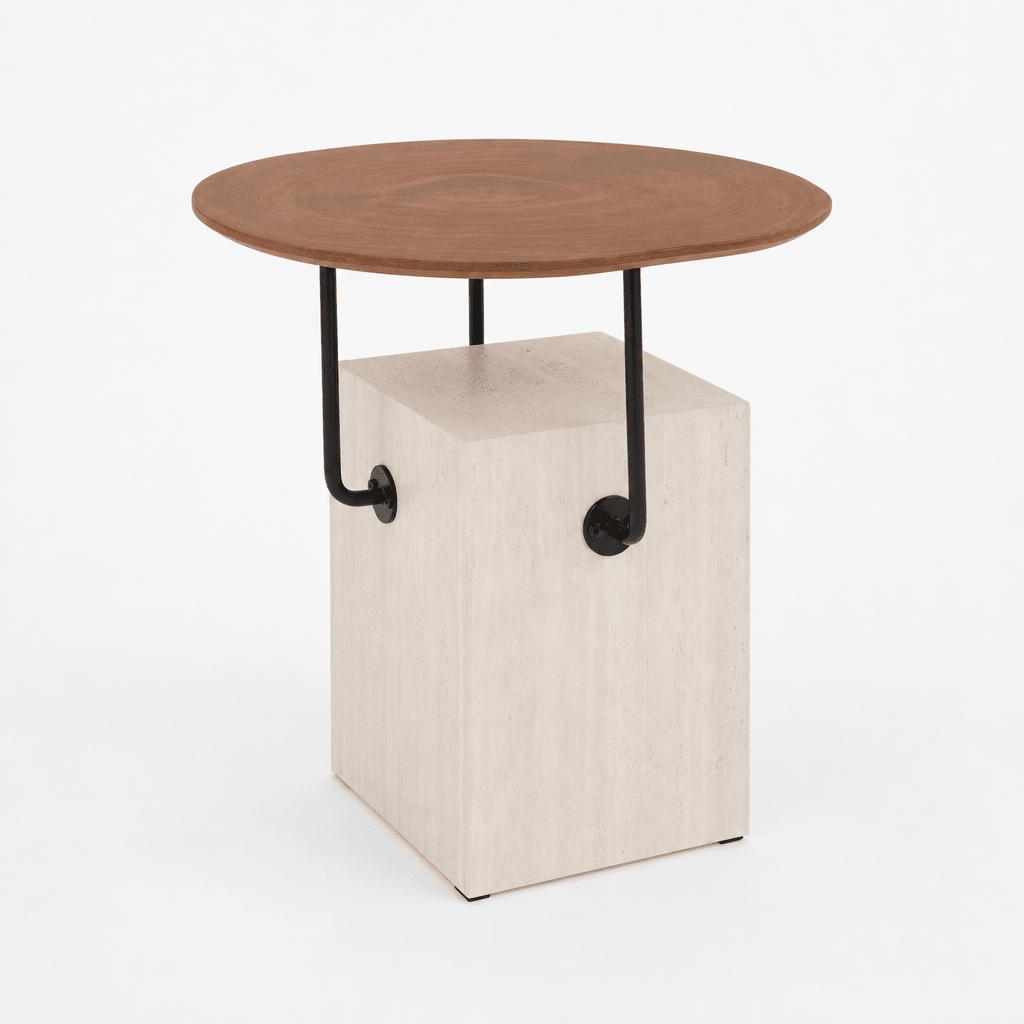 Arc Travertine Side Table - FURNIBLE.