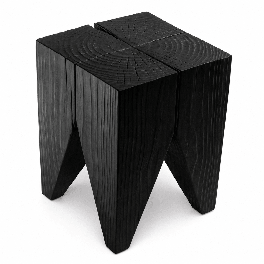 Four-Legged Wood Block Stool - FURNIBLE.