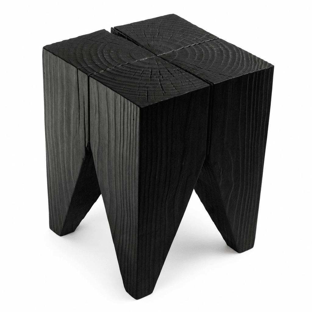 Four-Legged Wood Block Stool - FURNIBLE.