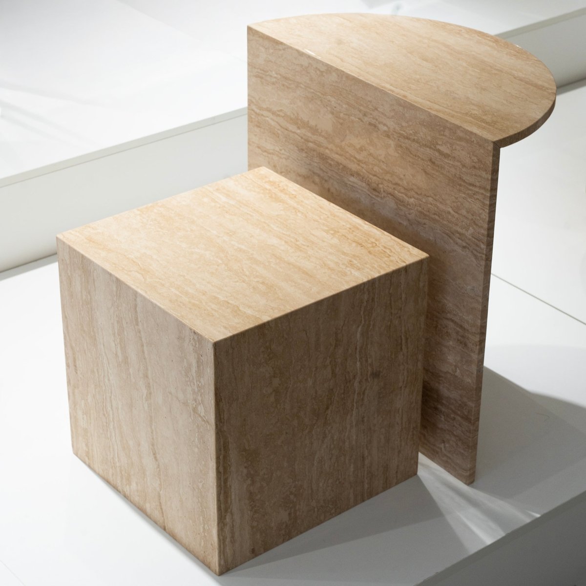 Geometric Stone Side Table Duo - FURNIBLE.