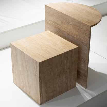 Geometric Stone Side Table Duo - FURNIBLE.