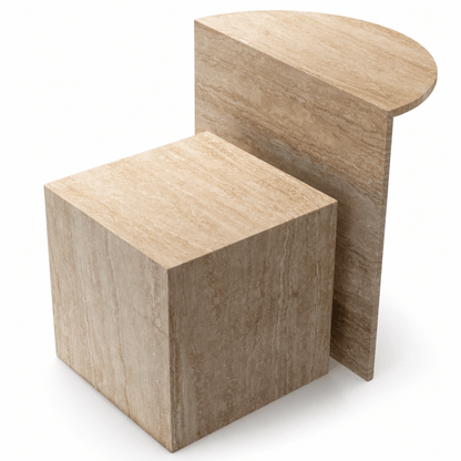 Geometric Stone Side Table Duo - FURNIBLE.