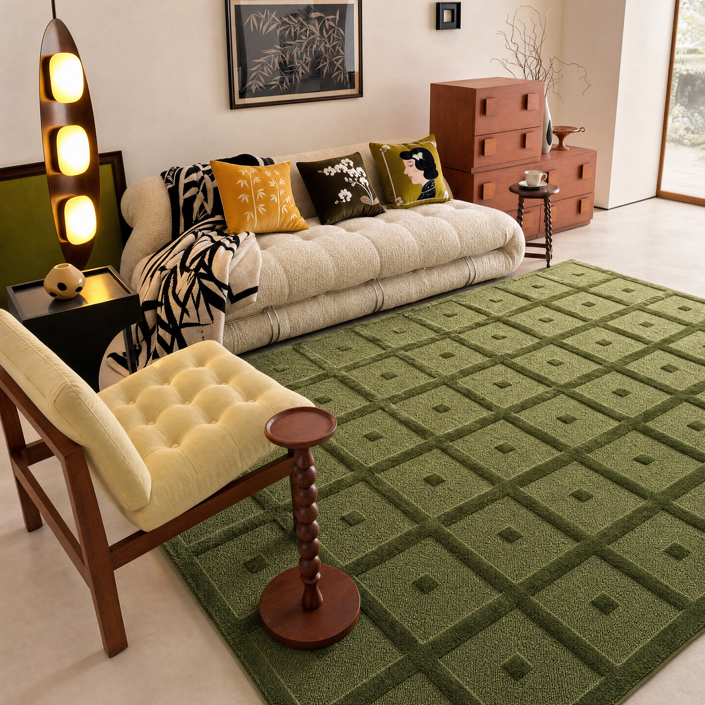 Square Grid Tufted Rug