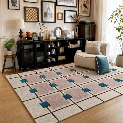 Layered Grid Tufted Rug - FURNIBLE.