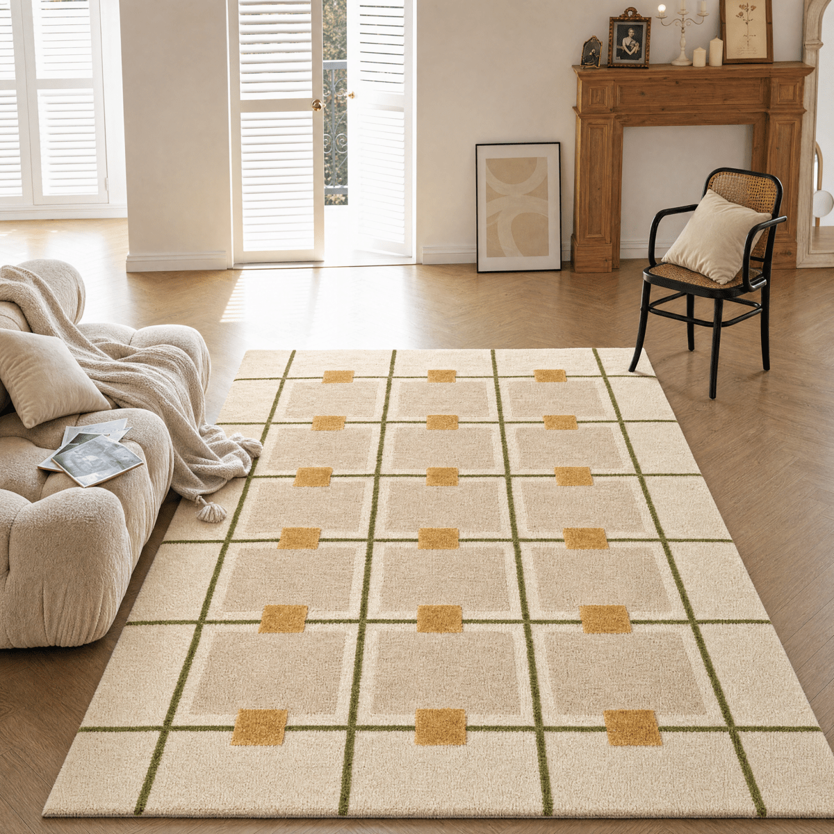 Layered Grid Tufted Rug - FURNIBLE.