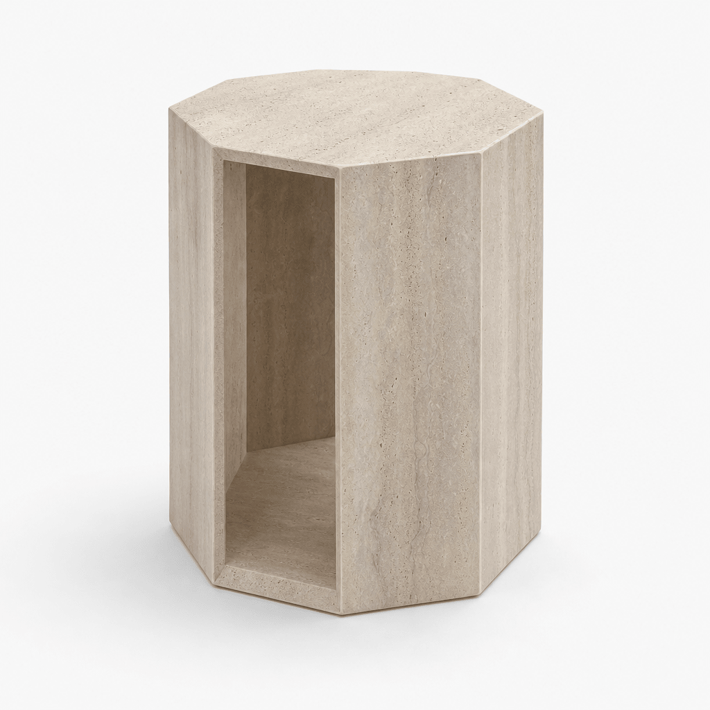 Octa Travertine Side Table - FURNIBLE.