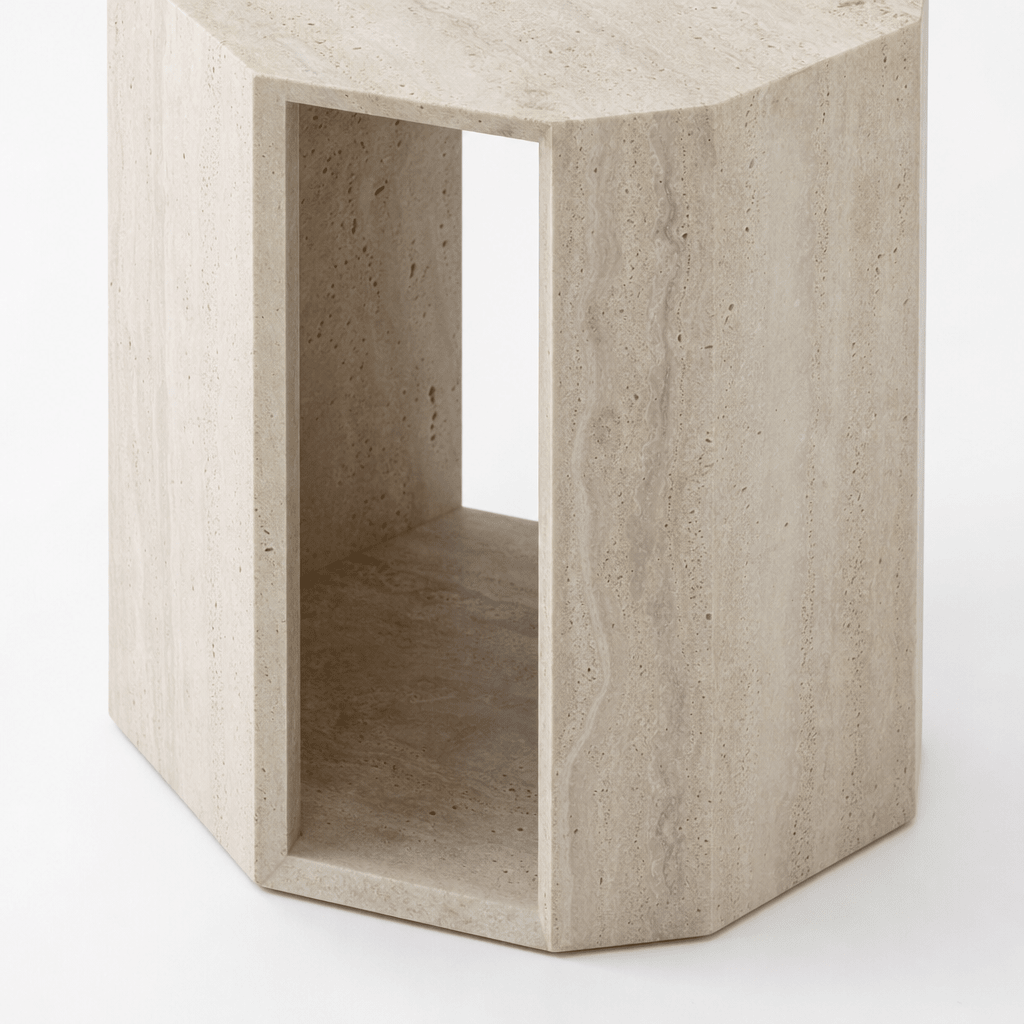 Octa Travertine Side Table - FURNIBLE.