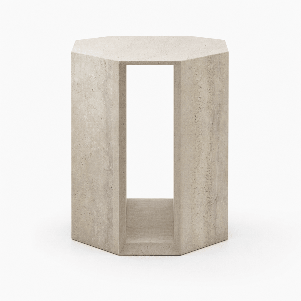 Octa Travertine Side Table - FURNIBLE.