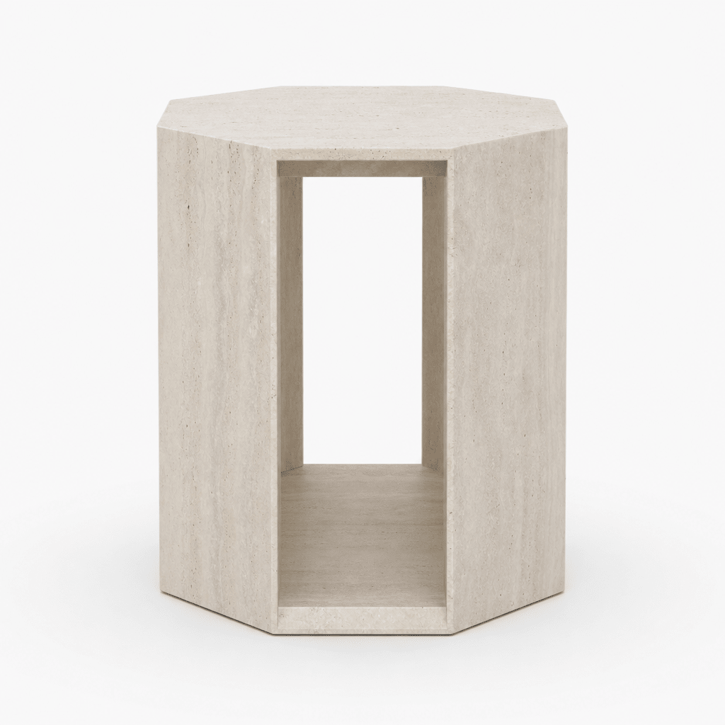 Octa Travertine Side Table - FURNIBLE.