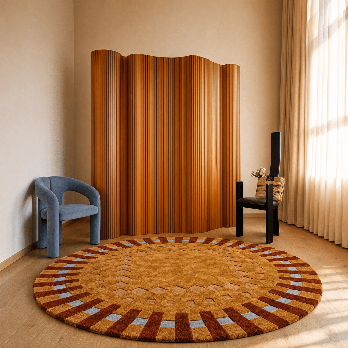 Radial Border Round Tufted Rug - FURNIBLE.