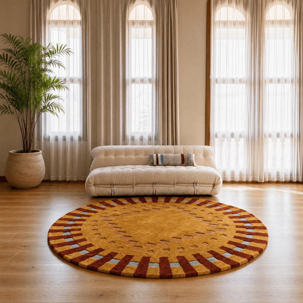 Radial Border Round Tufted Rug - FURNIBLE.