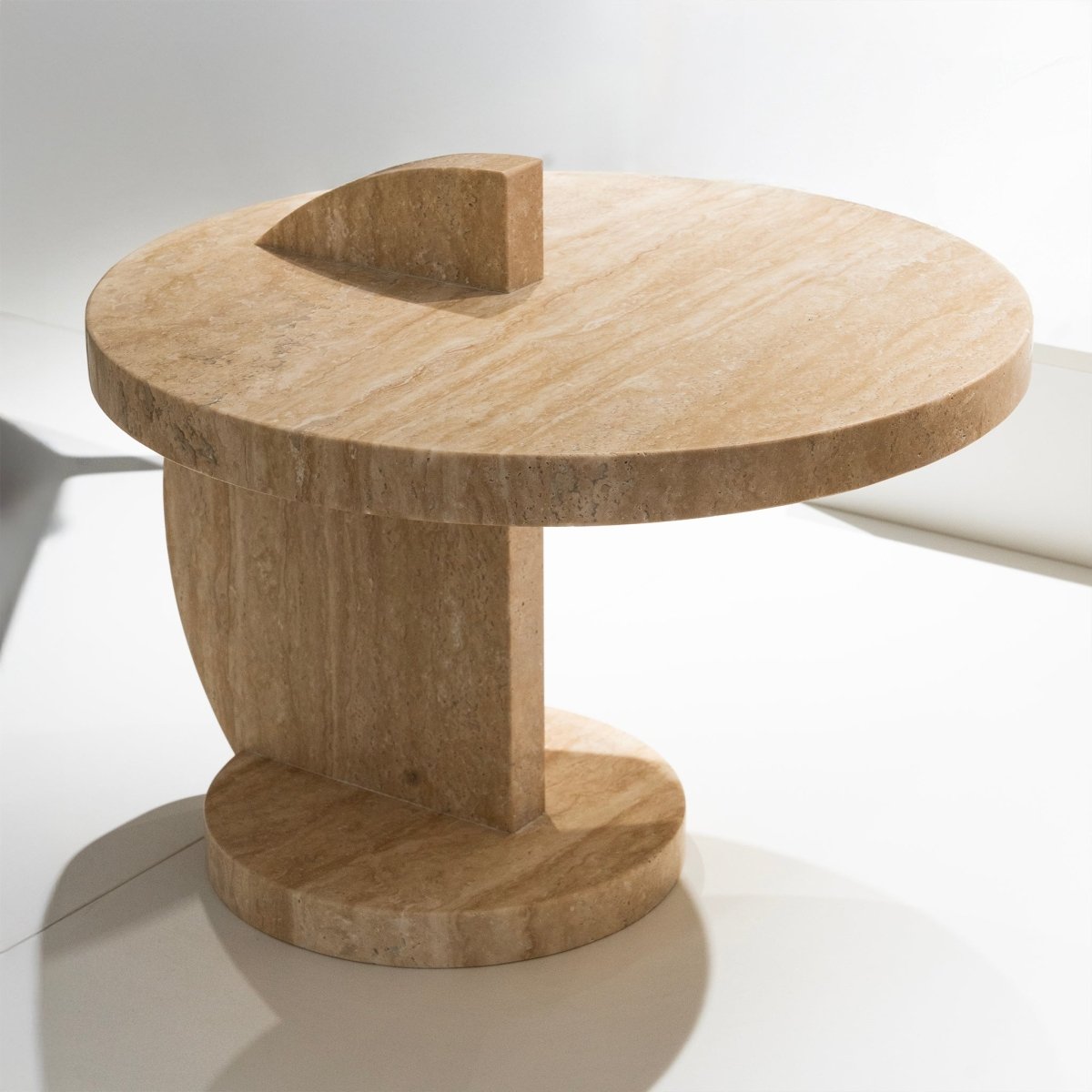 Rounded Travertine Side Table - FURNIBLE.