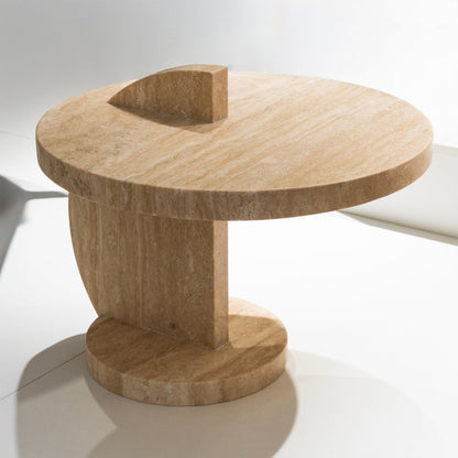 Rounded Travertine Side Table - FURNIBLE.