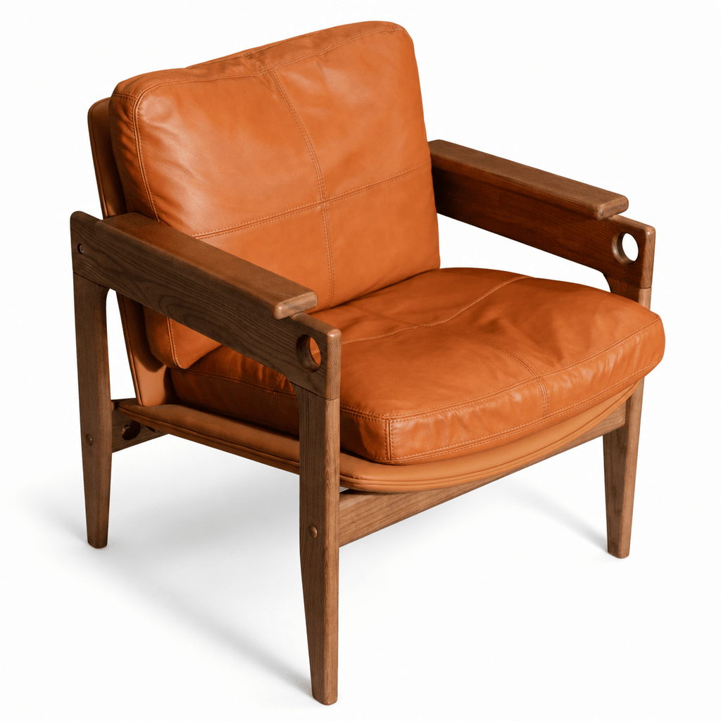 Siena Walnut Leather Armchair - FURNIBLE.