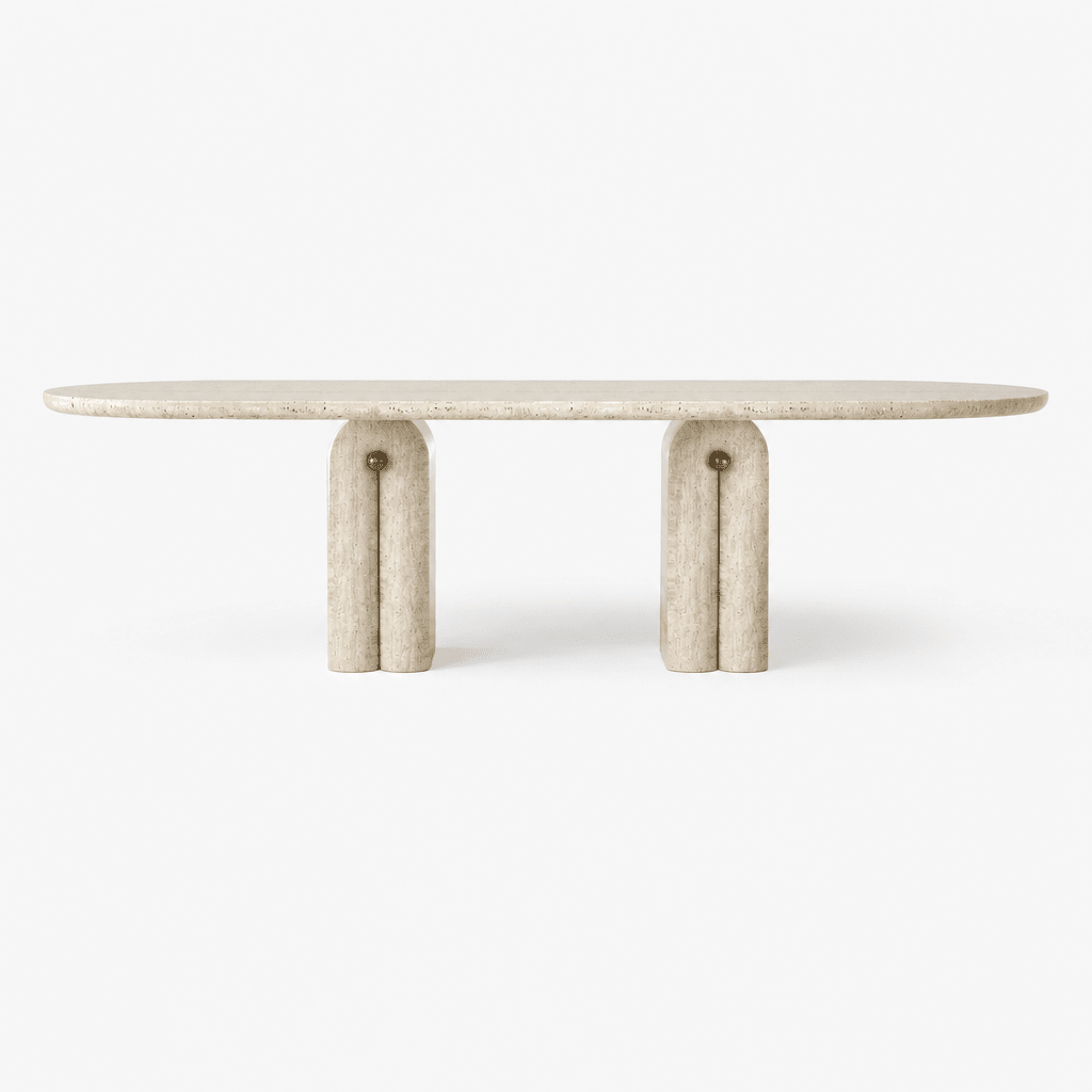 Sienna Travertine Oval Dining Table - FURNIBLE.