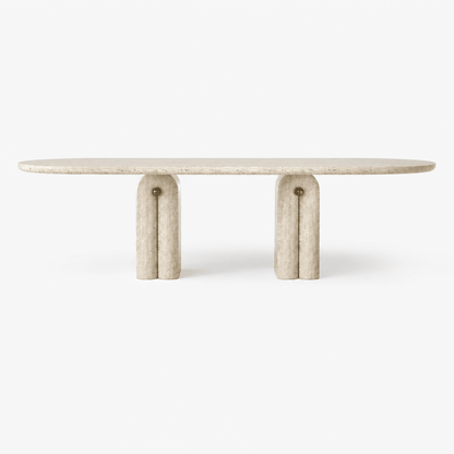Sienna Travertine Oval Dining Table - FURNIBLE.