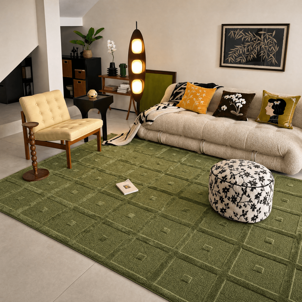 Square Grid Tufted Rug - FURNIBLE.