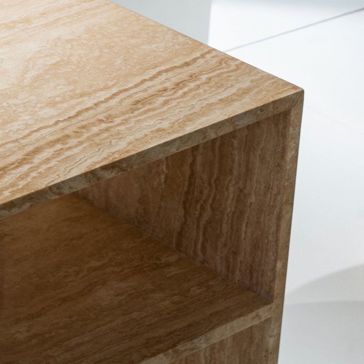 Travertine Open Shelf Side Table - FURNIBLE.