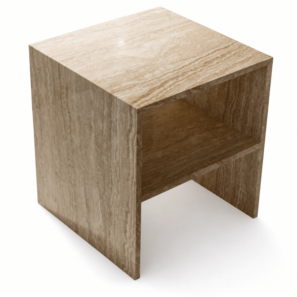 Travertine Open Shelf Side Table - FURNIBLE.