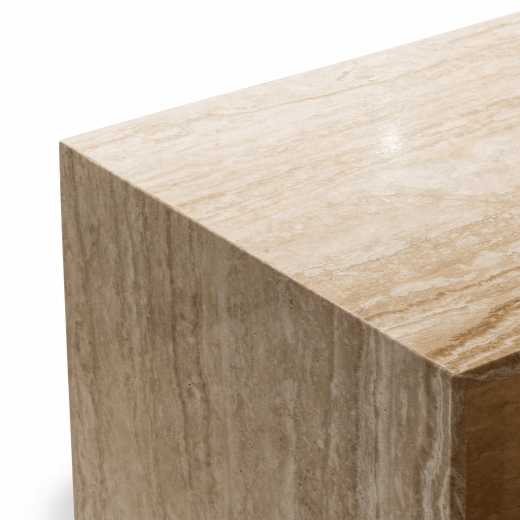 Travertine Open Shelf Side Table - FURNIBLE.