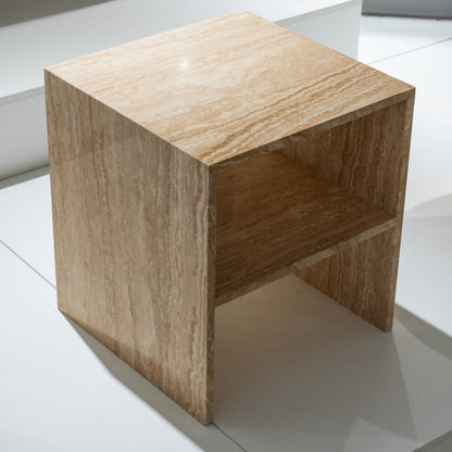 Travertine Open Shelf Side Table - FURNIBLE.