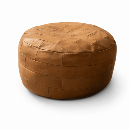 Woven Leather Pouf - FURNIBLE.