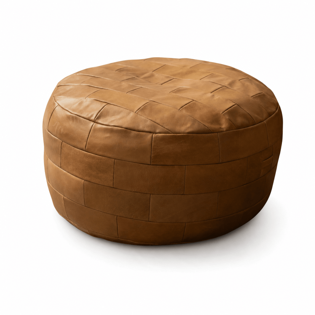 Woven Leather Pouf - FURNIBLE.