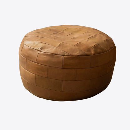 Woven Leather Pouf - FURNIBLE.